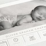 "Iconic Introduction" - Letterpress Birth Announcements in Dove by Alexandra Cohn - Detail