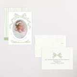 "Ribbon Bow Frame" - Birth Announcements in Mint by Stephanie Hawkes - Assembled