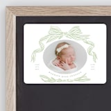 "Ribbon Bow Frame" - Birth Announcements in Mint by Stephanie Hawkes - Front
