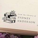 "Custom Name Blossom Book Stamp | Book Lover Gift" - Book Stamp in black by Samantha Malvey