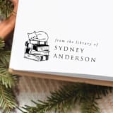 "Custom Name Sleepy Cat Book Stamp | Book Lover Gift" - Book Stamp in black by Samantha Malvey