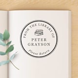 "Classic Custom Name Book Stamp, Round Self Inking" - Book Stamp in black by Port of Reverie