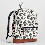 "Minimal floral" - Backpack in Black & White by Tatjana Koraksic - Side and Exterior Pockets