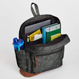 "Bold Marks" - Backpack in Black by Lehan Veenker - Interior with Laptop Sleeve & Pocket
