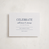 "Hepburn" - Letterpress Bar and Bat Mitzvah Reception Cards in Navy by Megan Davis - Front