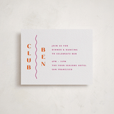 "Tanti Baci" - Letterpress Bar and Bat Mitzvah Reception Cards in Neon Pink by Olivia Raufman - Front