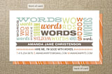 "Good with Words" - Business Cards in Orange by Lori James - Front