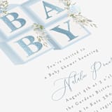 "Botanical Blocks" - Baby Shower Invitations in Baby Blue by Itsy Belle Studio - Detail