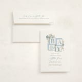 "Botanical Blocks" - Baby Shower Invitations in Baby Blue by Itsy Belle Studio - With Envelope