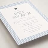 "Gingham Rockinghorse" - Baby Shower Invitations in Baby Blue by Olivia Raufman - Detail