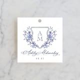 "watercolor flowers crest" - Bridal Shower Favor Tags in Dusty Blue by Cass Loh - Front