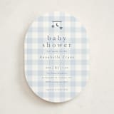 "Gingham Mobile" - Baby Shower Invitations in Baby blue by Stacey Meacham - Front