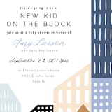 "Modern new kid on the block" - Baby Shower Invitations in Sky by Alethea and Ruth - Detail