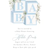 "Botanical Blocks" - Baby Shower Invitations in Baby Blue by Itsy Belle Studio - Detail