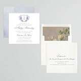 "watercolor flowers crest" - Bridal Shower Invitations in Dusty Blue by Cass Loh - Assembled