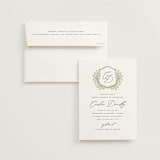 "Traditional Monogram" - Bridal Shower Invitations in Olive by Erin Deegan - Invitation with Envelope