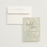 "Vintage Florals" - Bridal Shower Invitations in Celadon by Morgan Kendall - Invitation with Envelope