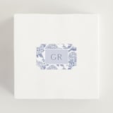 "Coastal Toile" - Bridal Shower Favor Stickers in Periwinkle by Jenna Holcomb - In Use