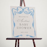 "Vintage Bow" - Baby Shower Welcome Signs in Baby Blues by Lehan Veenker - In Use