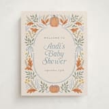 "Pumpkins + Bows" - Baby Shower Welcome Signs in Cornflower by Laura Hankins - Front