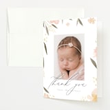 "Fresh Florals" - Birth Announcement Thank You Cards in Blush by Robert and Stella - Front