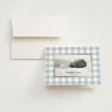 "Soft Gingham" - Foil-Pressed Birth Announcement Thank You Cards in Powder by letterfix - Front