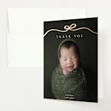 "Bow Tied" - Foil-Pressed Birth Announcement Thank You Cards in Cotton by Kaydi Bishop - Front