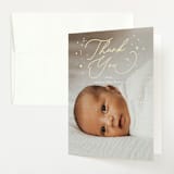 "Lunaria" - Foil-Pressed Birth Announcement Thank You Cards in Sugar by Everett Paper Goods - Front