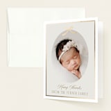 "Tied with a bow" - Foil-Pressed Birth Announcement Thank You Cards in Cashmere by Erin German - Front