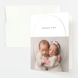 "Oval Announcement" - Foil-Pressed Birth Announcement Thank You Cards in Cotton by Stacy Maalouf - Front