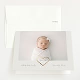 "Golden Heart" - Foil-Pressed Birth Announcement Thank You Cards in Cotton by Stephanie Heinrich Godbout - Front