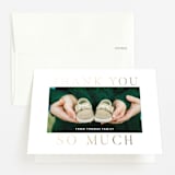 "Merriest Occasion" - Foil-Pressed Birth Announcement Thank You Cards in Pearl by Megan Davis - Front