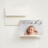 "Welcome Ribbon" - Foil-Pressed Birth Announcement Thank You Cards in Charcoal by Erica Krystek - Front