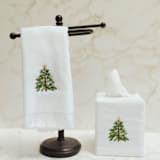 "Holiday Tree Fingertip Towel" - Bath Towels in white by Virginia Marcello