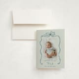 "Tied Together" - Birth Announcement Thank You Cards in Mint by Paper Sun Studio - Front