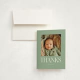"Double Time" - Birth Announcement Thank You Cards in Aloe by Pixel and Hank - Front