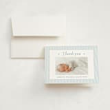 "Sweet Stripes" - Birth Announcement Thank You Cards in Baby Blue by Alston Foster - Front