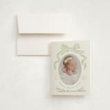 "Ribbon Bow Frame" - Birth Announcement Thank You Cards in Mint by Stephanie Hawkes - Front