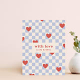 "Checkered Hearts Note Card" - Personalized Stationery in Cherry by Amber Barkley - Front