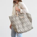 "zigzag" - Carry-All Slouch Tote in Mocha by Miranda Mol - On Model