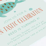 "FIN-TASTIC CELEBRATION" - Children's Birthday Party Invitations in Papaya by Hallie Fischer - Detail