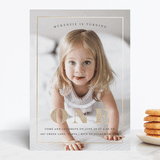 "Turning One" - Children's Birthday Party Invitations in Ebony by Kasia Labocki - Front