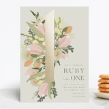 "Shimmering Floral One" - Children's Birthday Party Invitations in Sherbert by Grace Kreinbrink - Front