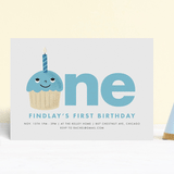 "One Cupcake" - Children's Birthday Party Invitations in Bluebird by mo kelley - Front
