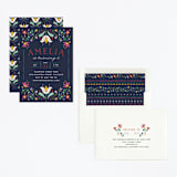 "Folk Florals" - Children's Birthday Party Invitations in Navy by Amber Barkley - Assembled