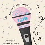 "Karaoke Time" - Children's Birthday Party Invitations in Electric Blue by Lisa McLean - Detail