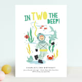 "Deep Dive" - Children's Birthday Party Invitations in Sea Green by Itsy Belle Studio - Front