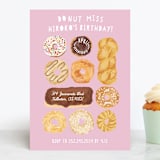 "Donut Miss The Party" - Children's Birthday Party Invitations in Bubble Gum by Shiny Penny Studio - Front