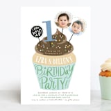 "Cupcake Topper" - Children's Birthday Party Invitations in Turquoise by Alethea and Ruth - Front