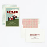 "Start Your Engines" - Children's Birthday Party Invitations in Maroon by Karidy Walker - Assembled